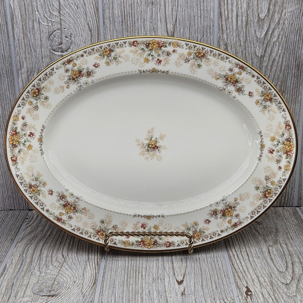 Noritake Salisbury 9723 Bone China Oval Serving Platter Gold Trim Japan 12"
